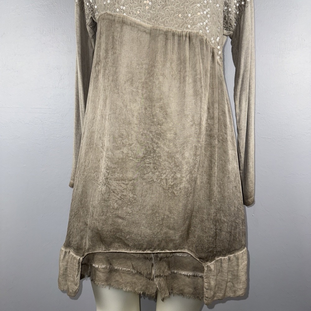 Scandal Dress Women *M Taupe Italy Ruffle Hem Boho Viscose Knit Artsy *READ - Picture 3 of 8
